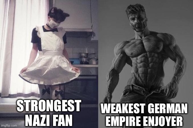 Strongest Fan VS Weakest Fan | STRONGEST NAZI FAN; WEAKEST GERMAN EMPIRE ENJOYER | image tagged in strongest fan vs weakest fan | made w/ Imgflip meme maker