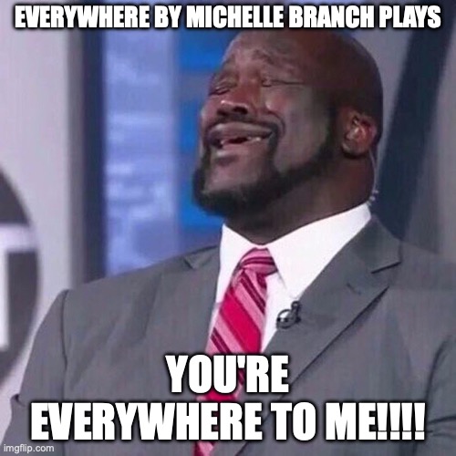 Michelle Branch | EVERYWHERE BY MICHELLE BRANCH PLAYS; YOU'RE EVERYWHERE TO ME!!!! | image tagged in shaq singing | made w/ Imgflip meme maker