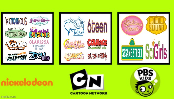 My Shows By Channel | image tagged in nickelodeon,cartoon network,the loud house,sesame street,danny phantom,sailor moon | made w/ Imgflip meme maker