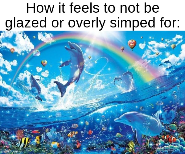 Happy dolphin rainbow | How it feels to not be glazed or overly simped for: | image tagged in happy dolphin rainbow | made w/ Imgflip meme maker