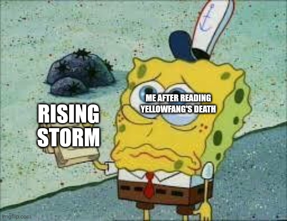 Help_please_spongebob | ME AFTER READING YELLOWFANG'S DEATH; RISING STORM | image tagged in help_please_spongebob | made w/ Imgflip meme maker