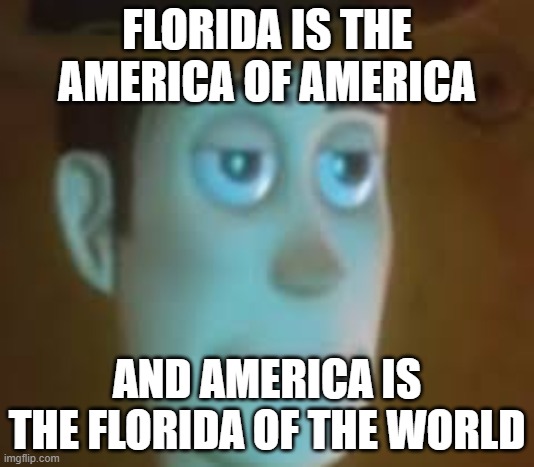 Bleb | FLORIDA IS THE AMERICA OF AMERICA; AND AMERICA IS THE FLORIDA OF THE WORLD | image tagged in disappointed woody | made w/ Imgflip meme maker