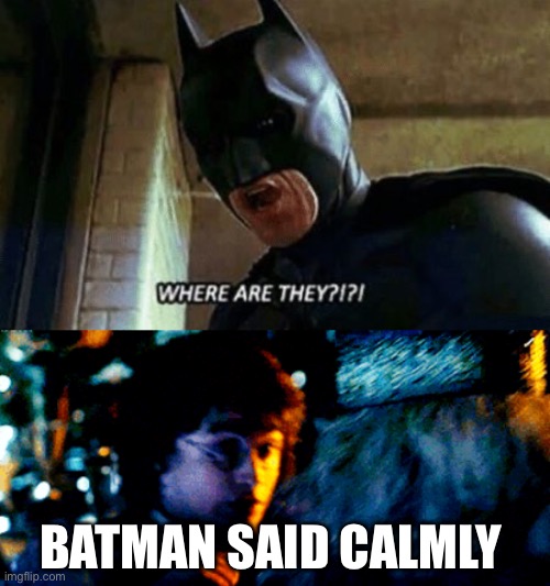 BATMAN SAID CALMLY | image tagged in batman where are they 12345,harry did you put your name in the goblet of fiyah | made w/ Imgflip meme maker