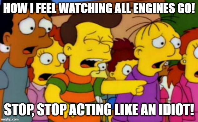 Thomas & Friends: All Engines Go! treats its target audience like idiots! | HOW I FEEL WATCHING ALL ENGINES GO! STOP, STOP ACTING LIKE AN IDIOT! | image tagged in stop stop he's already dead,thomas the tank engine,tv humor,reboot,all engines go,the simpsons | made w/ Imgflip meme maker