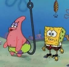 High Quality Spongebob watching Patrick on a hook Blank Meme Template