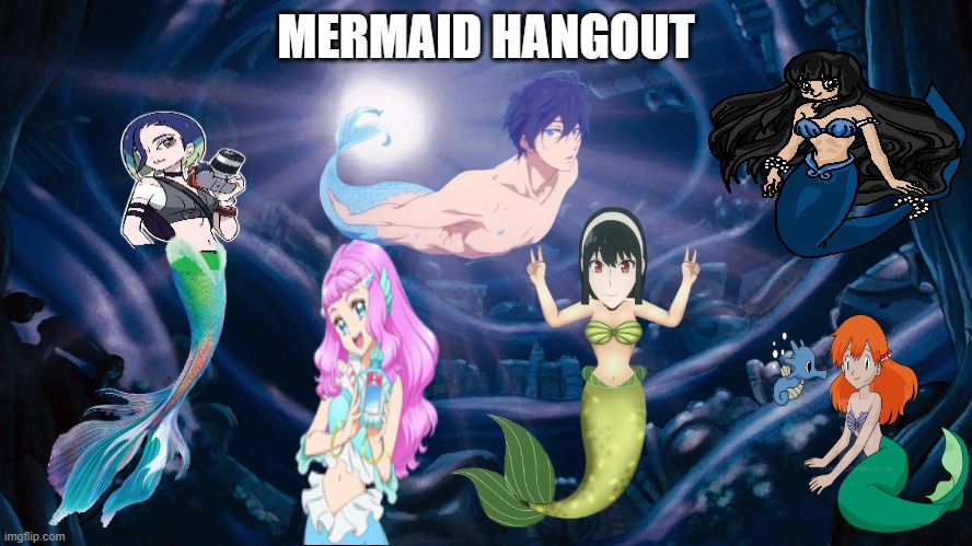 mermaid hangout | MERMAID HANGOUT | image tagged in ariel's grotto,the little mermaid,mermaid hangout,mermaid crossover,anime,crossover memes | made w/ Imgflip meme maker