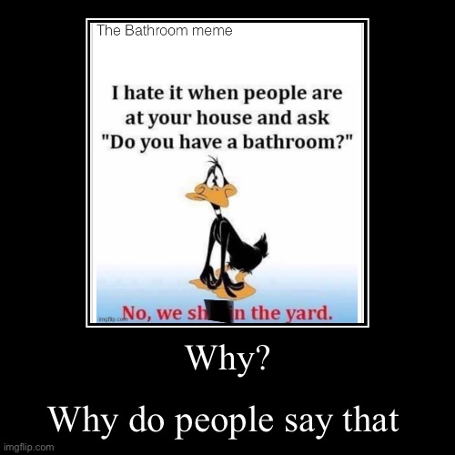 Bathroom demotivating | Why? | Why do people say that | image tagged in funny,demotivationals | made w/ Imgflip demotivational maker