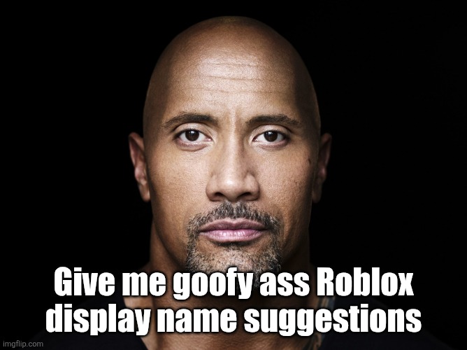 The rock stare | Give me goofy ass Roblox display name suggestions | image tagged in the rock stare | made w/ Imgflip meme maker
