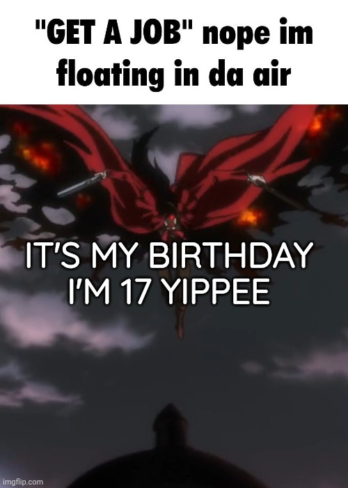 Floating in da air >:3 | IT'S MY BIRTHDAY I'M 17 YIPPEE | image tagged in floating in da air 3 | made w/ Imgflip meme maker