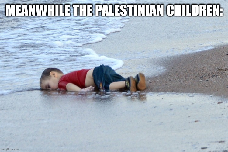 Dead kid | MEANWHILE THE PALESTINIAN CHILDREN: | image tagged in dead kid | made w/ Imgflip meme maker