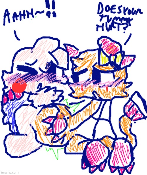 Fixing r34 Part 16 : Twisted scraps and goob are most likely going to kill me :) | image tagged in goob,scraps,big belly,tummy rub | made w/ Imgflip meme maker