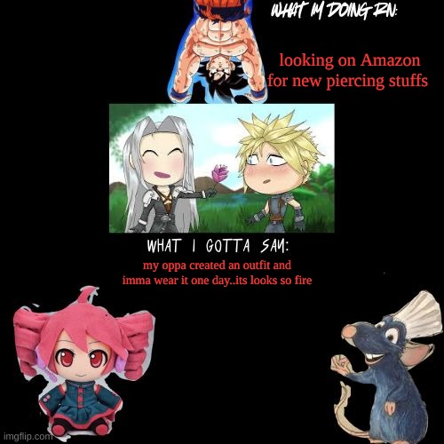 I created the template that was requested | looking on Amazon for new piercing stuffs; my oppa created an outfit and imma wear it one day..its looks so fire | image tagged in announcement temp that was requested | made w/ Imgflip meme maker