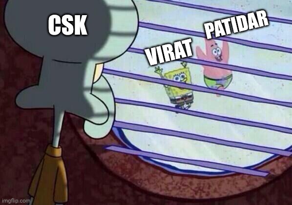 RCB | CSK; PATIDAR; VIRAT | image tagged in squidward window | made w/ Imgflip meme maker