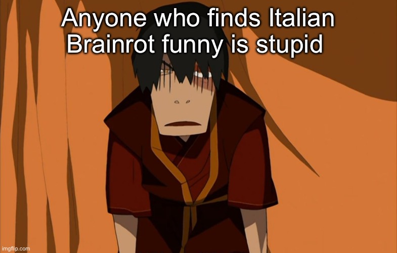Tuff | Anyone who finds Italian Brainrot funny is stupid | image tagged in zuko flustered,who would win | made w/ Imgflip meme maker