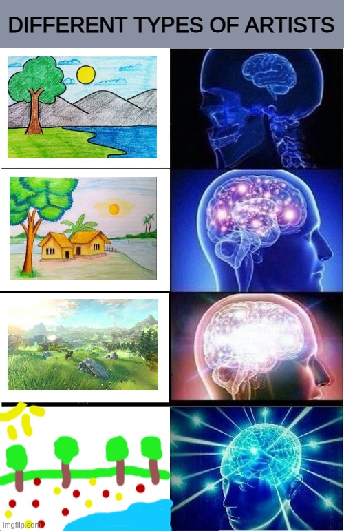 Different Types of Artists | DIFFERENT TYPES OF ARTISTS | image tagged in memes,expanding brain,art | made w/ Imgflip meme maker