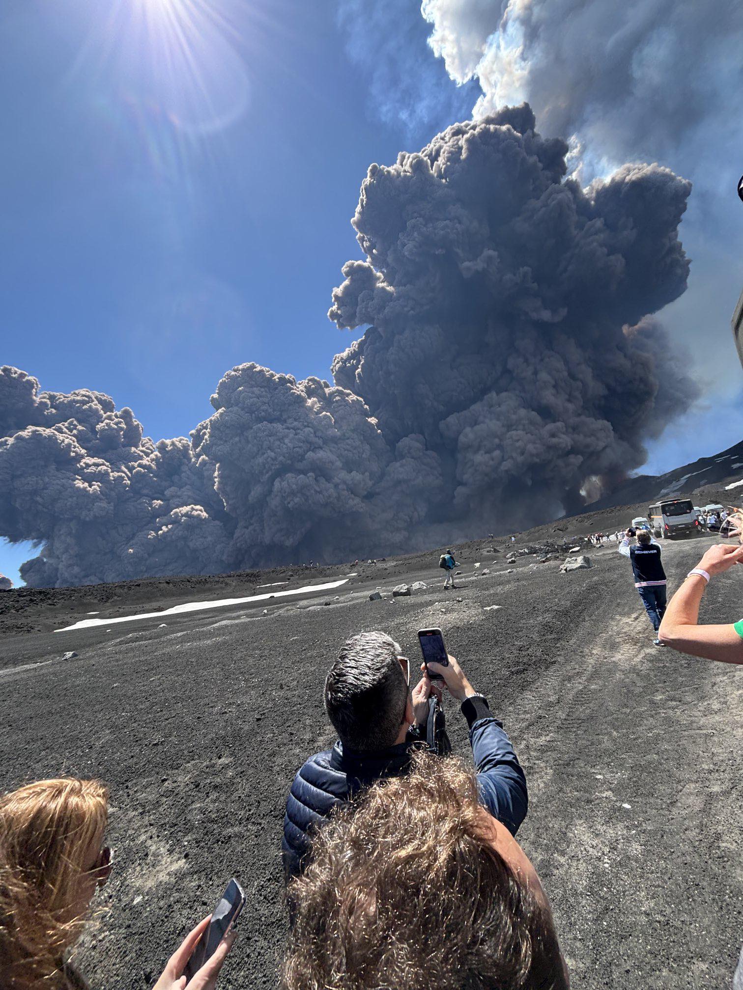 Mount Etna Erupting 2025 Tourists Blank Meme Template