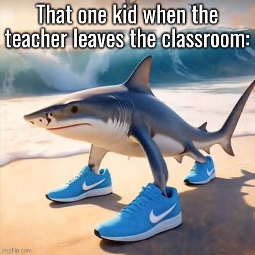 Tralalero Tralala | That one kid when the teacher leaves the classroom: | image tagged in tralalero tralala | made w/ Imgflip meme maker