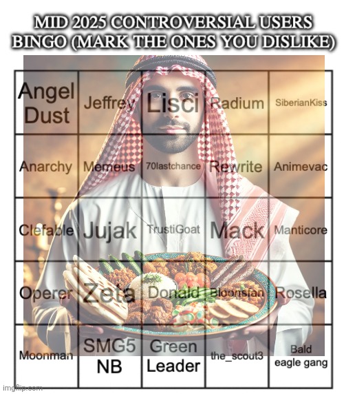 Mid 2025 controversial users bingo | image tagged in mid 2025 controversial users bingo | made w/ Imgflip meme maker