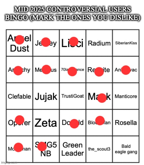 nwah | image tagged in mid 2025 controversial users bingo | made w/ Imgflip meme maker