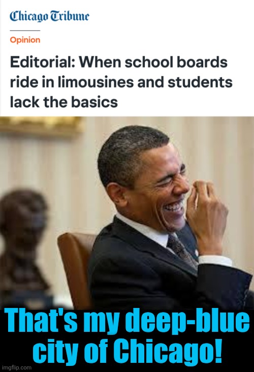 Core democrat: building your presidential "library" in a city where the kids can't read | That's my deep-blue
city of Chicago! | image tagged in laughing obama,memes,chicago,schools,democrats,elitism | made w/ Imgflip meme maker