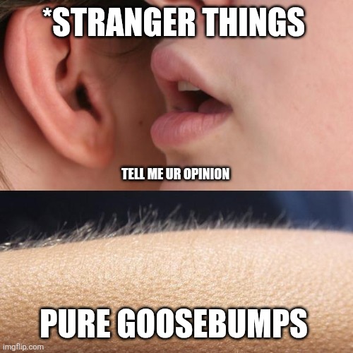 Whisper and Goosebumps | *STRANGER THINGS; TELL ME UR OPINION; PURE GOOSEBUMPS | image tagged in whisper and goosebumps | made w/ Imgflip meme maker