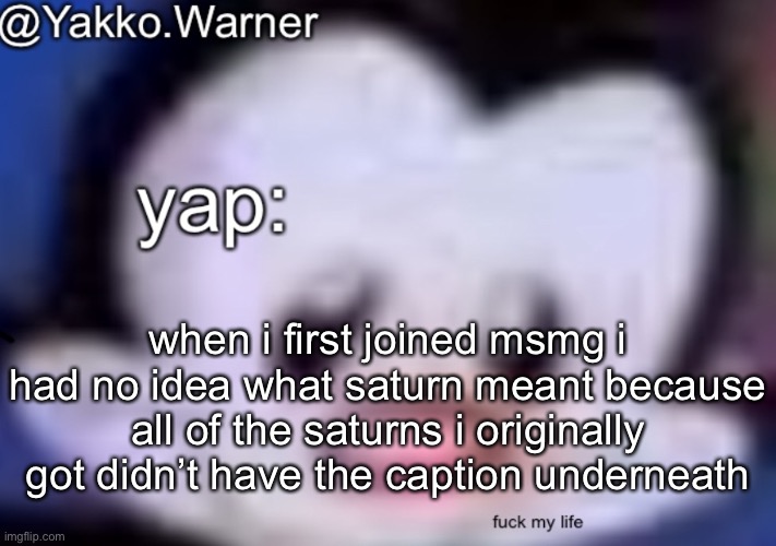 yappo i mean yakko.warner template | when i first joined msmg i had no idea what saturn meant because all of the saturns i originally got didn’t have the caption underneath | image tagged in yappo i mean yakko warner template | made w/ Imgflip meme maker