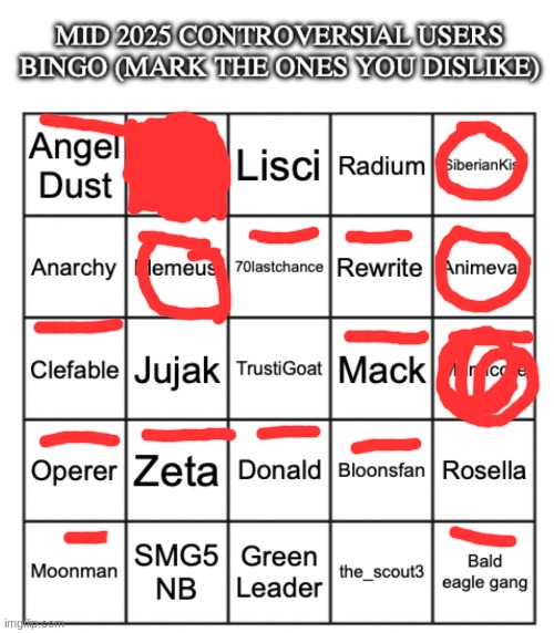 The more scribble, the more I hate you | image tagged in mid 2025 controversial users bingo | made w/ Imgflip meme maker