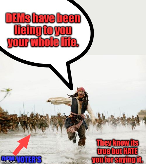 Liars hate truth tellers. & the Delusional hate being woke up. Like Cher said " SNAP OUT OF IT " | DEMs have been lieing to you your whole life. They know its true but HATE you for saying it. DEM VOTER'S | image tagged in memes,jack sparrow being chased | made w/ Imgflip meme maker