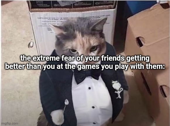 . | the extreme fear of your friends getting better than you at the games you play with them: | image tagged in fancy cat | made w/ Imgflip meme maker