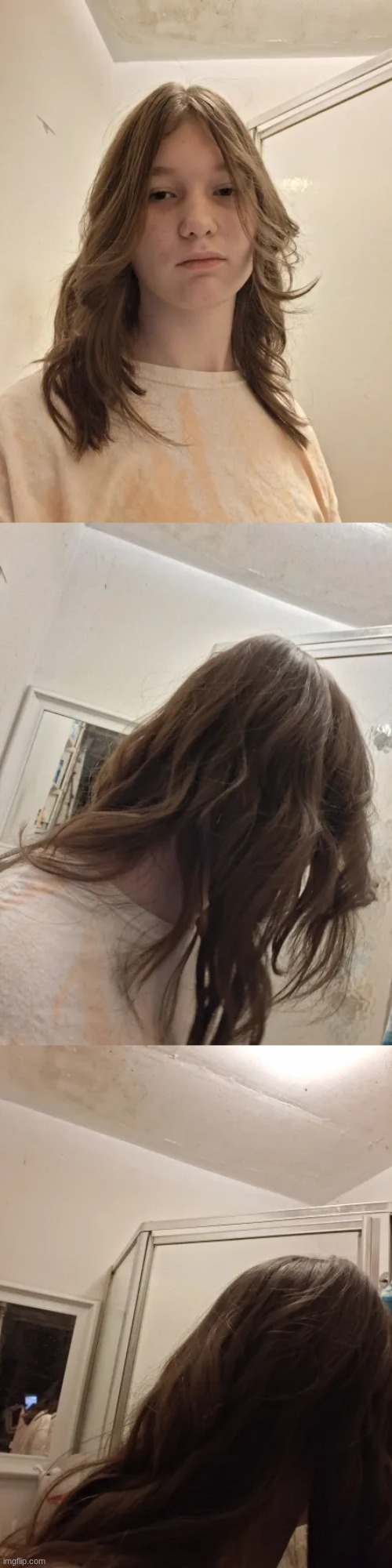 new cut. what do y'all think? (she styled it, it'll be straight) | made w/ Imgflip meme maker