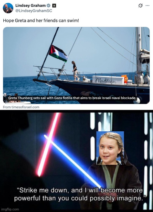 image tagged in lindsey graham,greta thunberg,bring it | made w/ Imgflip meme maker