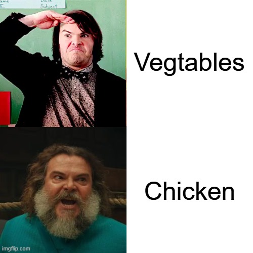 Jack Black Hotline Bling | Vegtables; Chicken | image tagged in memes,jack black,hotline bling | made w/ Imgflip meme maker