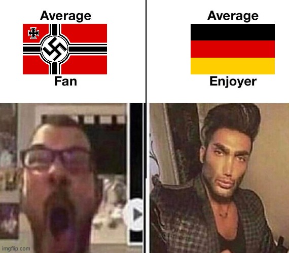 Average Nazi Fan vs Average Germany Enjoyer | image tagged in average fan vs average enjoyer,nazi,germany | made w/ Imgflip meme maker