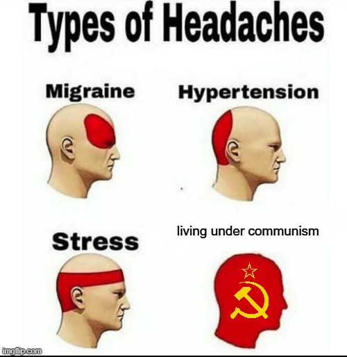 types of headaches meme but it's more accurate | living under communism | image tagged in types of headaches meme | made w/ Imgflip meme maker