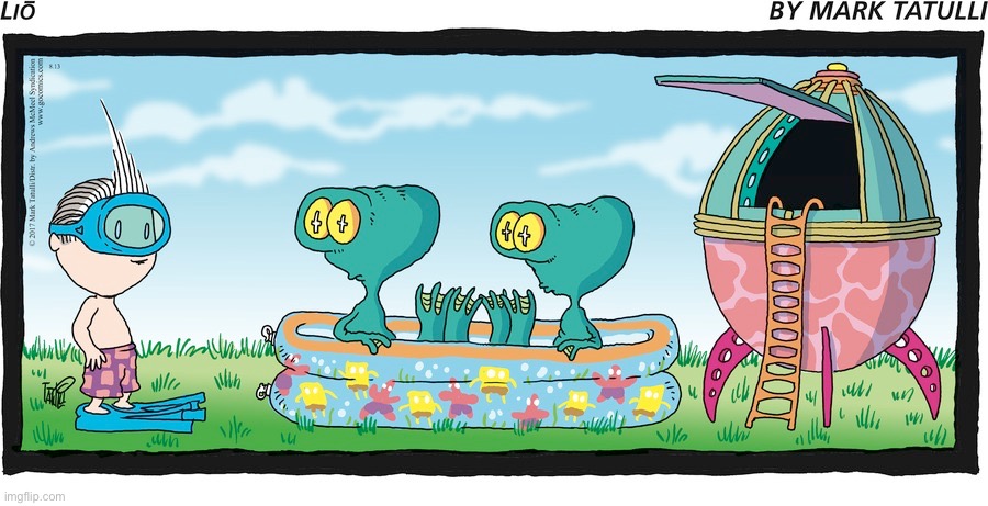 image tagged in comics,lio,aliens,swimming pool,space ship | made w/ Imgflip meme maker