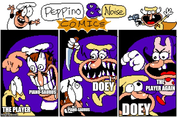 Safe Haven in a Nutahell | DOEY; THE PLAYER AGAIN; PIANO-SAURUS; DOEY; THE PLAYER; PIANO-SAURUS | image tagged in there's always a bigger pepperoni,poppy playtime | made w/ Imgflip meme maker