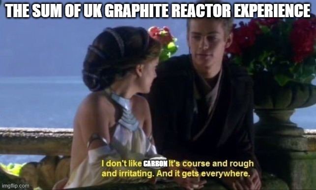 Anakin I dont like sand | THE SUM OF UK GRAPHITE REACTOR EXPERIENCE; CARBON | image tagged in anakin i dont like sand | made w/ Imgflip meme maker