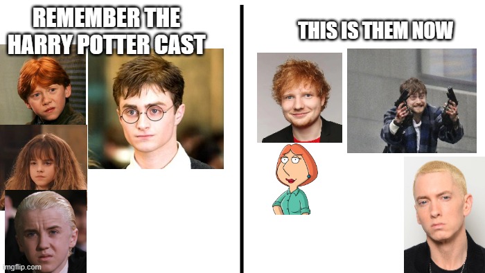 Harry Potter Now.. | REMEMBER THE HARRY POTTER CAST; THIS IS THEM NOW | image tagged in transparent | made w/ Imgflip meme maker