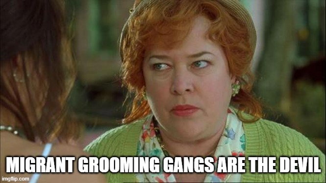 Migrant Grooming Gangs | MIGRANT GROOMING GANGS ARE THE DEVIL | image tagged in waterboy mom | made w/ Imgflip meme maker