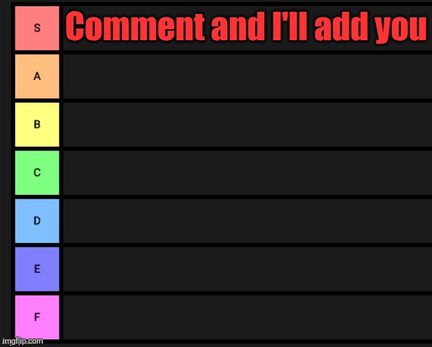 Tier List | Comment and I'll add you | image tagged in tier list | made w/ Imgflip meme maker