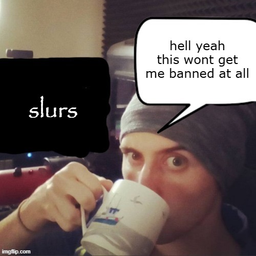 Blank hell yeah I should post this to imgflip | hell yeah this wont get me banned at all; slurs | image tagged in blank hell yeah i should post this to imgflip | made w/ Imgflip meme maker
