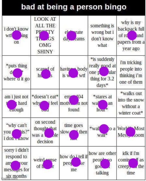 bad at being a person bingo | image tagged in bad at being a person bingo | made w/ Imgflip meme maker