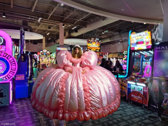 Prom Girl at Dave and Buster's | image tagged in prom,girl,pretty girl,arcade,dress,princess | made w/ Imgflip meme maker