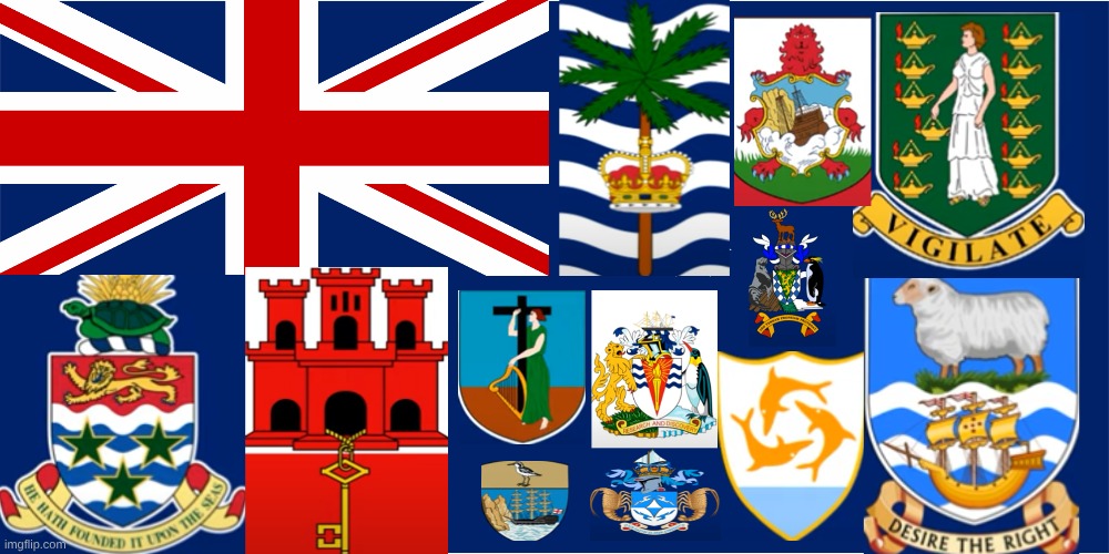 Improved flag of UK with all 17 British territories | image tagged in flag | made w/ Imgflip meme maker