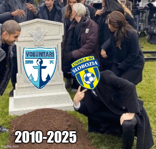 Unirea Slobozia 1-0 Voluntari (4-3 pens) | 2010-2025 | image tagged in grant gustin over grave,unirea slobozia,voluntari,superliga,romania,fussball | made w/ Imgflip meme maker