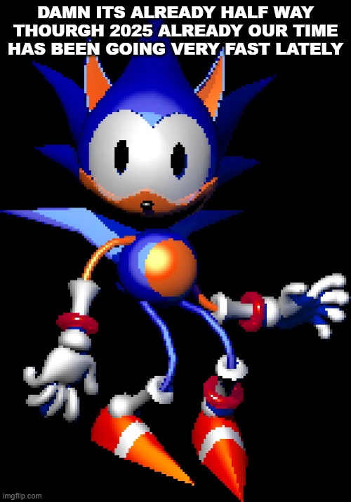 Rewrite Sonic | DAMN ITS ALREADY HALF WAY THOURGH 2025 ALREADY OUR TIME HAS BEEN GOING VERY FAST LATELY | image tagged in rewrite sonic | made w/ Imgflip meme maker