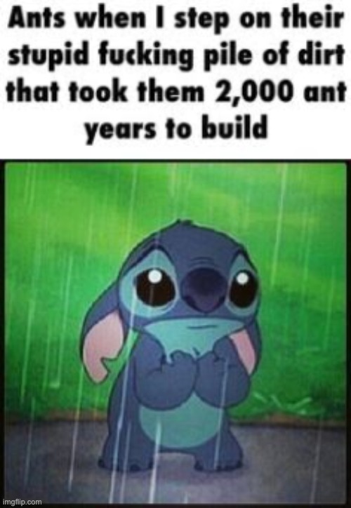 image tagged in stitch in the rain | made w/ Imgflip meme maker