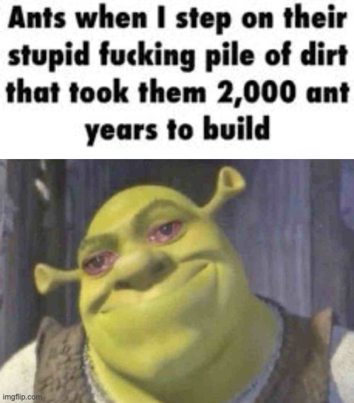 image tagged in ants when i step on their pile of dirt,crying shrek | made w/ Imgflip meme maker