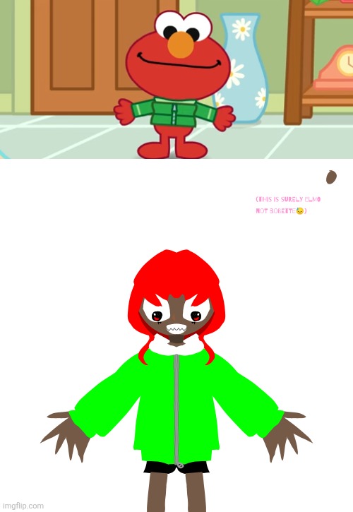 Day one of making fanart of my meme templates | image tagged in elmo bobette,elmo bobette fanart,fanart,elmo,sesame street | made w/ Imgflip meme maker