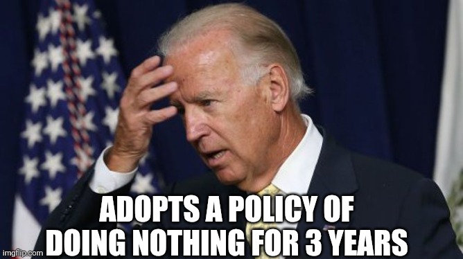 Joe Biden worries | ADOPTS A POLICY OF DOING NOTHING FOR 3 YEARS | image tagged in joe biden worries | made w/ Imgflip meme maker
